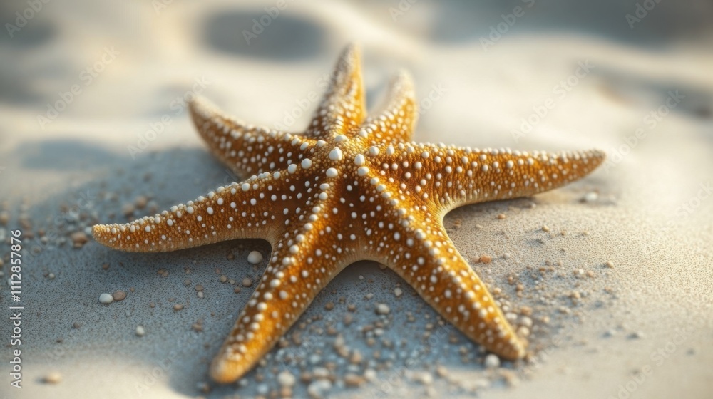 A Single Golden Starfish on Sandy Beach: Perfect for Travel, Nature, and Coastal-Themed Designs A Single Golden Starfish on Sandy Beach: Perfect for Travel, Nature, and Coastal-Themed Designs