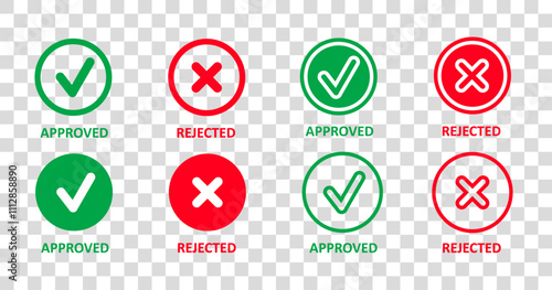 Green check mark and red cross mark icon. Vector illustration.