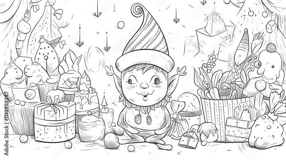Fototapeta premium A Merry Christmas Elf Surrounded by Gifts and Festive Cheer