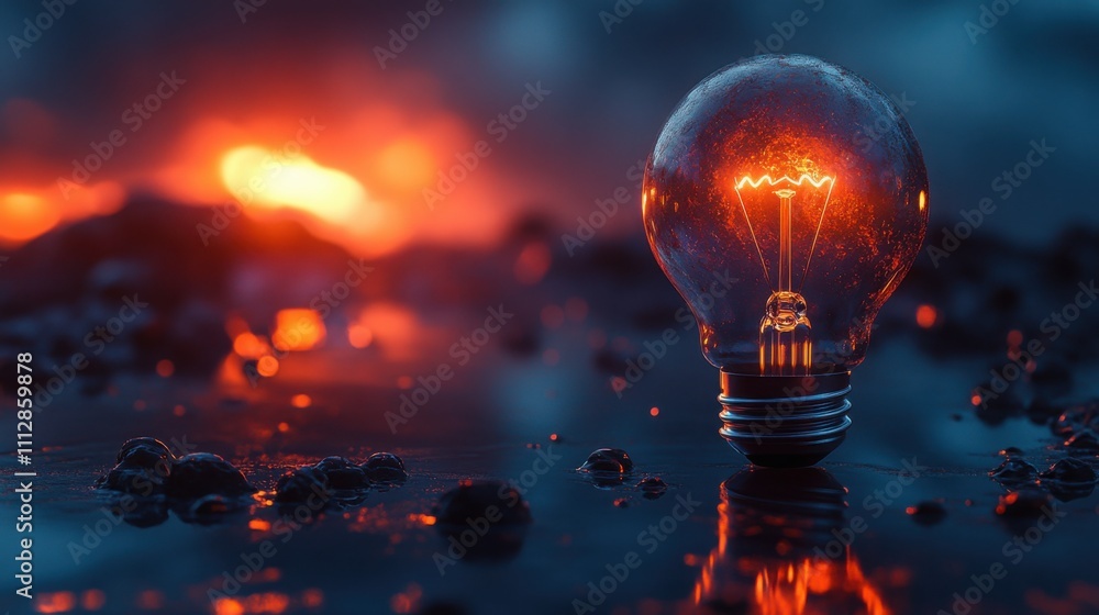 Brilliant Illumination: A Single Glowing Light Bulb Against a Dark Gradient Background, Perfect for Conceptual Designs and Energy-Related Projects Brilliant Illumination: A Single Glowing Light Bulb Against a Dark Gradient Background, Perfect for Conceptual Designs and Energy-Related Projects