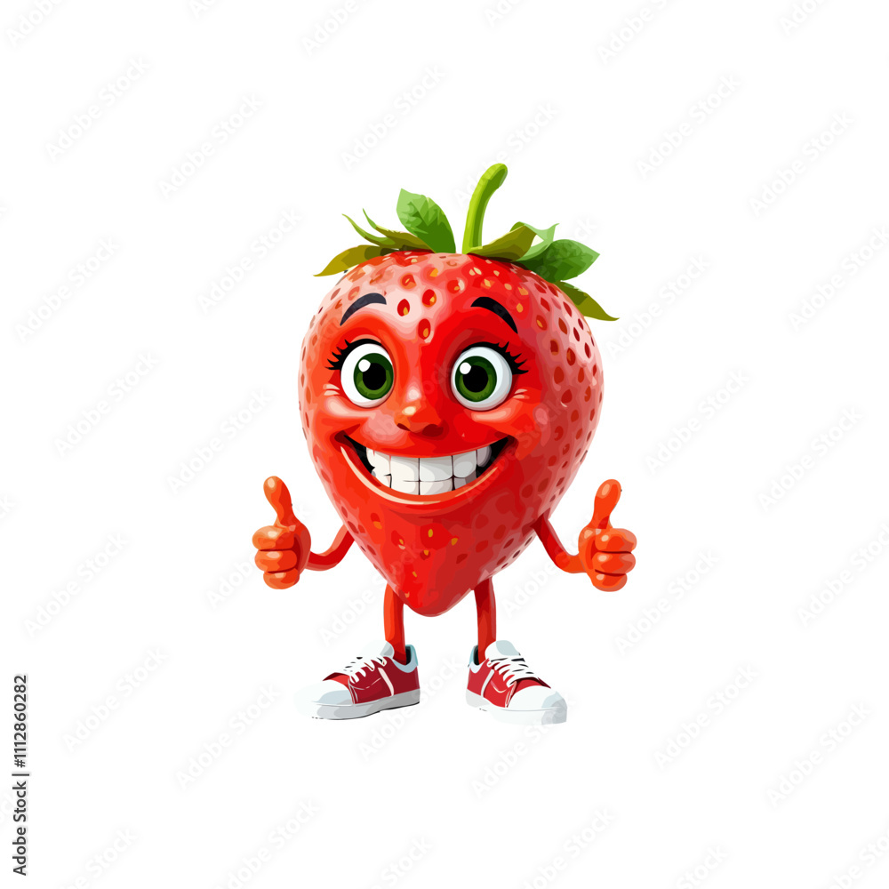 Fototapeta premium 3d Strawberry cartoon character, with a thumbs up. Ai generated