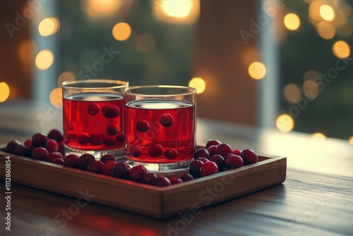 Festive drink with ginger and cranberries in a cozy setting