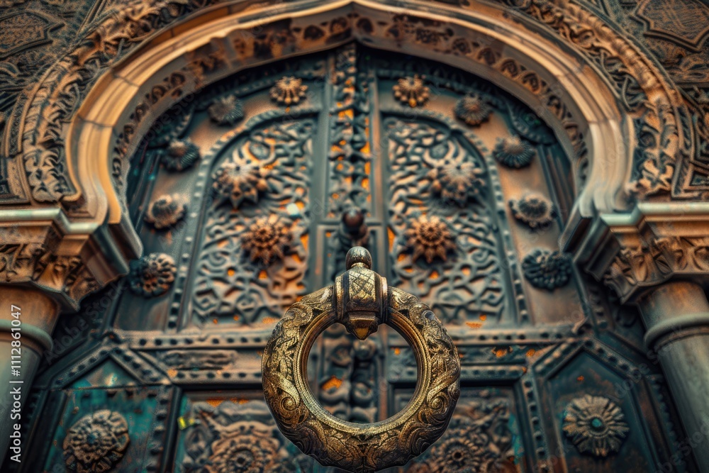 Obraz premium Islamic door knocker at Seville Cathedral entrance gate.