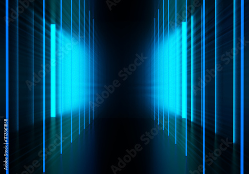 Neon blue lines on black background, portal