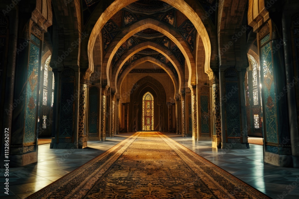 Obraz premium Islamic mosque interior with Ramadan greeting card.