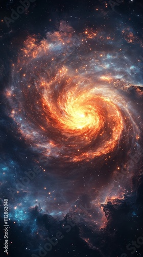 Fiery Spiral Galaxy in the Depths of the Universe - made with Generative AI photo