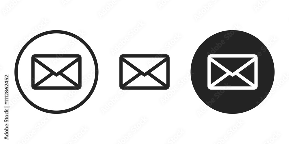 Outlined in a circle black isolated illustration set of mail message letter. Vector icons in flat style Outlined in a circle black isolated illustration set of mail message letter. Vector icons in flat style