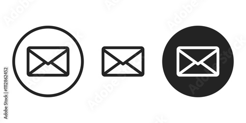 Outlined in a circle black isolated illustration set of mail message letter. Vector icons in flat style