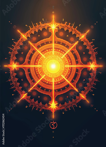 vector of a circular design of symbols from various religions with dharma wheel in gradient color