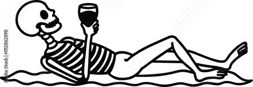 Skeleton Relaxing on the Beach Vector Illustration