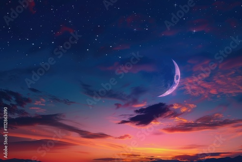 Sky night stars and moon islamic night sunset wallpaper