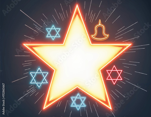vector of a star with a light on it and religious symbols of stars of david arround it