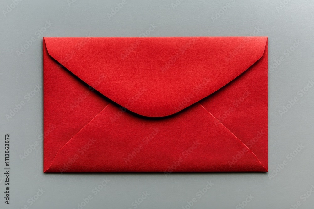 Red envelope resting on a gray surface, perfect for special occasions and letters Red envelope resting on a gray surface, perfect for special occasions and letters