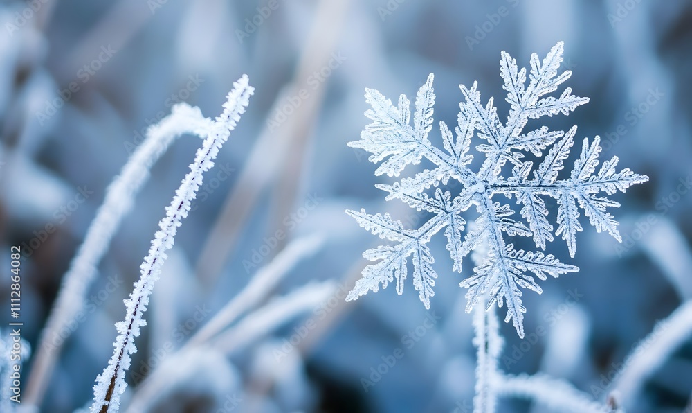 Frozen frost-covered plant with intricate ice crystals. Frozen frost-covered plant with intricate ice crystals.