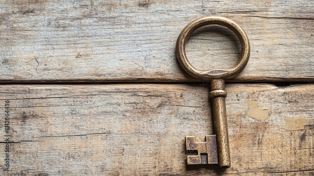 Old key on a rustic wooden background. Old key on a rustic wooden background.