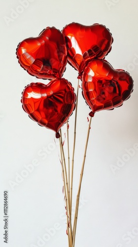 Red heart balloons arranged for a celebration or special occasion in a bright...