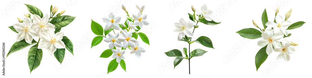 Obraz premium Jasmines isolated on transparent background, Set of