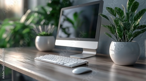 Sleek Wireless Keyboard on Minimalist Desk: Perfect for Modern Workspace Productivity and Efficiency