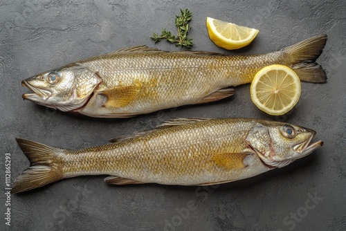 Freshly caught fish ready for preparation in a culinary setting on a stone su...