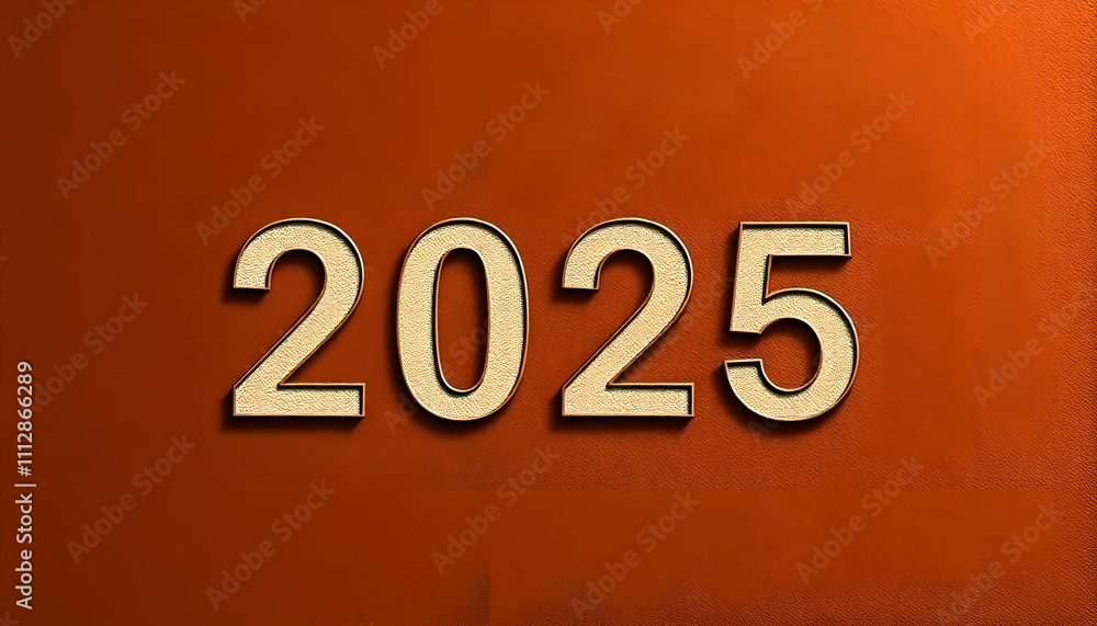 Golden Numbers Displaying Year 2025 on Orange Background Golden Numbers Displaying Year 2025 on Orange Background