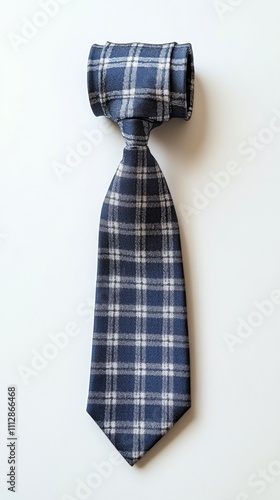 Classic navy and white checked tie displayed on a plain background for mens f...