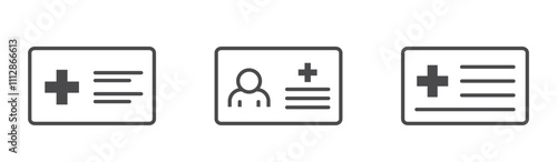 Medical card line icons. Patient document, medical insurance card. Isolated vector images in simple style