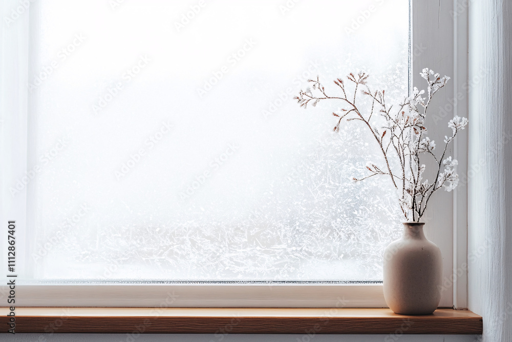A minimal ceramic vase with dried flowers on a wooden windowsill next to a frosted glass window in soft natural light
A minimal ceramic vase with dried flowers on a wooden windowsill next to a frosted glass window in soft natural light