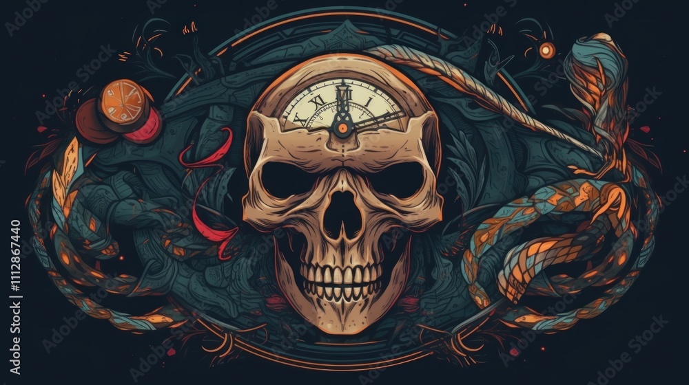 Memento Mori: A Skull, Clock, and Serpents Embrace Memento Mori: A Skull, Clock, and Serpents Embrace