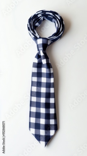Classic navy and white checked tie displayed on a plain background for mens f...