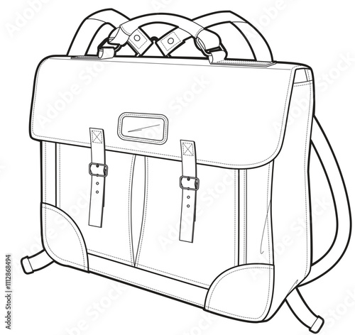 Men's formal satchel backpack flat sketch vector illustration technical cad drawing template