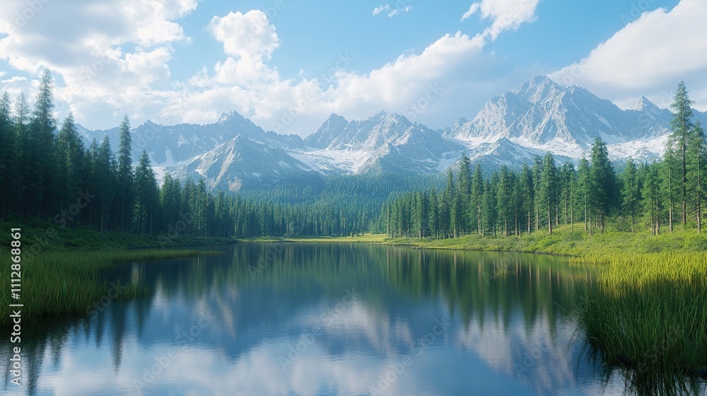 A serene mountain lake with reflections of towering peaks and lush forests, inviting peace and contemplation. A serene mountain lake with reflections of towering peaks and lush forests, inviting peace and contemplation.
