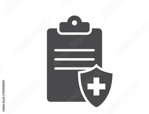 Patient report card flat icon. Medical history and health shield. Isolated vector image in simple style