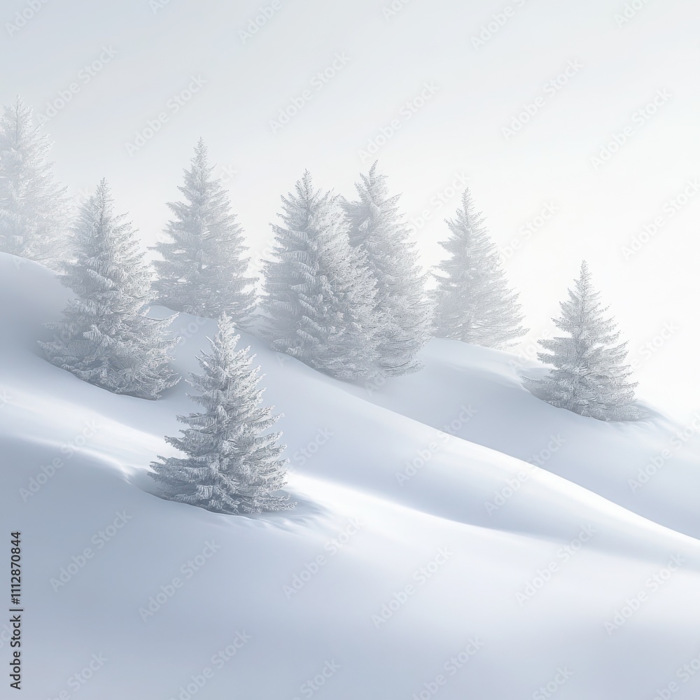 Winter landscape snowy pine trees white forest minimalist scene serene atmosphere soft light Winter landscape snowy pine trees white forest minimalist scene serene atmosphere soft light