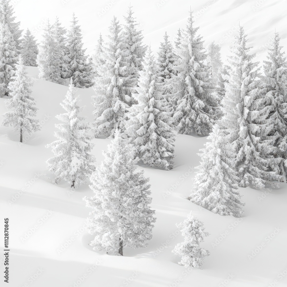 Winter landscape snowy pine trees white forest minimalist scene serene atmosphere soft light Winter landscape snowy pine trees white forest minimalist scene serene atmosphere soft light