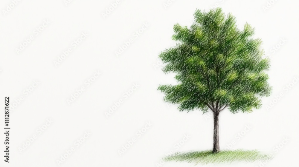 Pencil sketch of a single deciduous tree on white background. Pencil sketch of a single deciduous tree on white background.