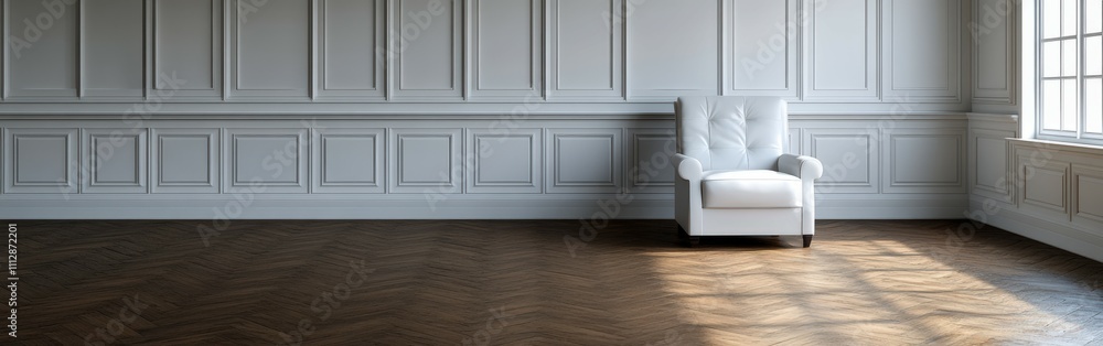 Cozy white armchair in a minimalist room with natural light Cozy white armchair in a minimalist room with natural light