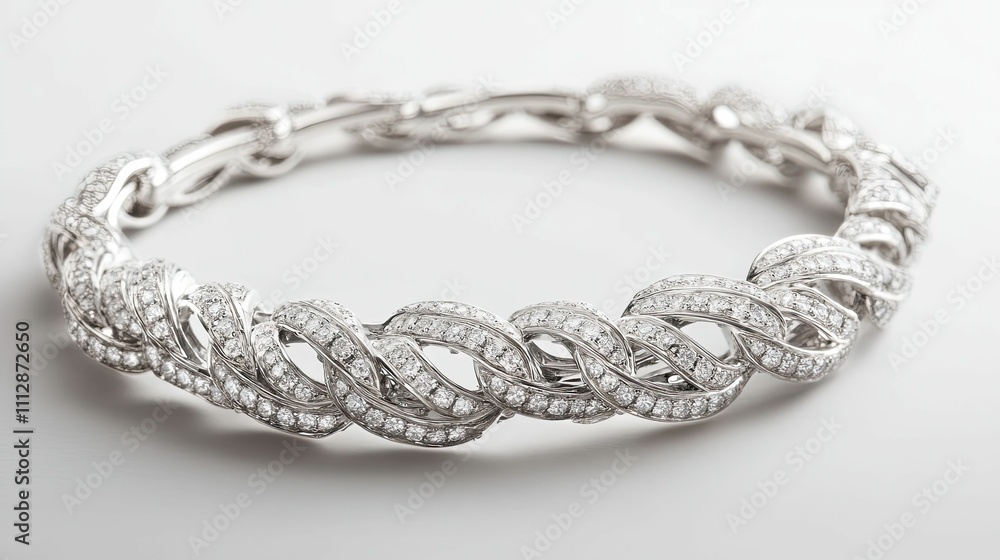 Elegant diamond bracelet, silver, interwoven design. Elegant diamond bracelet, silver, interwoven design.