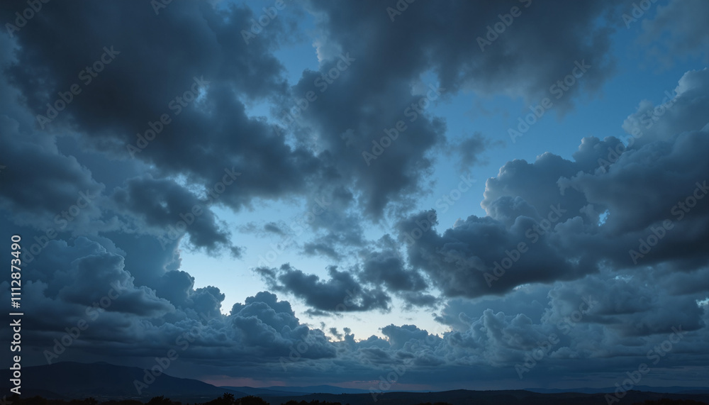 Dramatic sky with dark clouds and light peeking through at twilight Dramatic sky with dark clouds and light peeking through at twilight