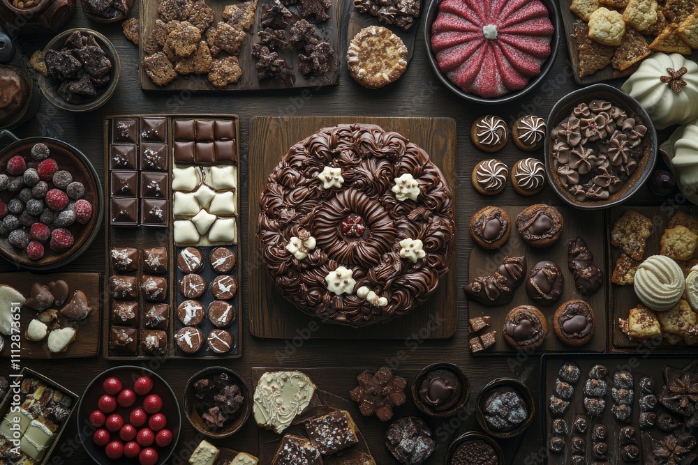 Delicious assortment of holiday desserts displayed on a table Delicious assortment of holiday desserts displayed on a table