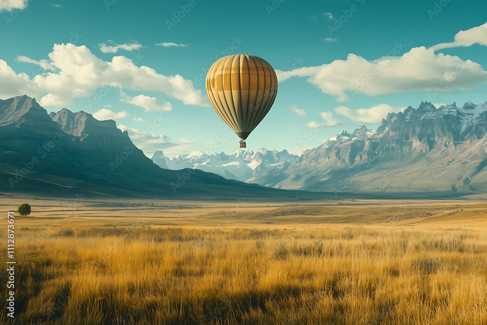 Fototapeta premium Hot Air Balloon over Majestic Mountains