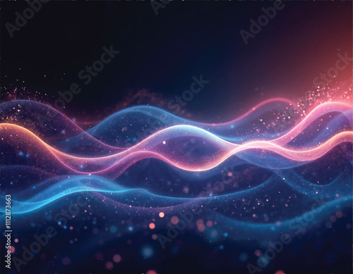 vector of colorful waves lines with colorful sparkles and bokeh lights effects on dark background