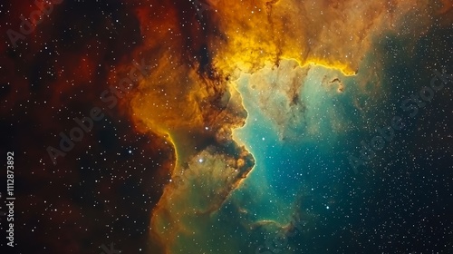 A colorful nebula with stars in the background