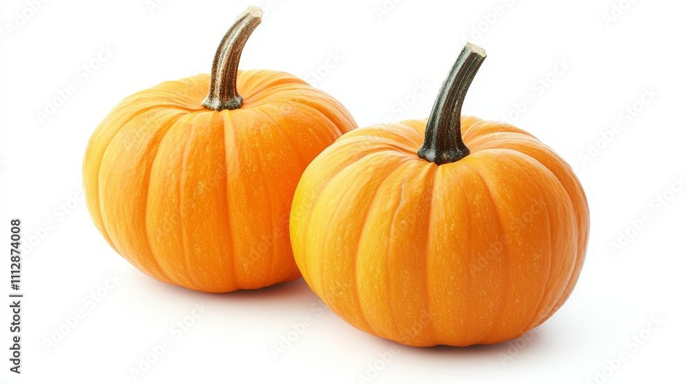 Obraz premium Two small orange pumpkins on a white background