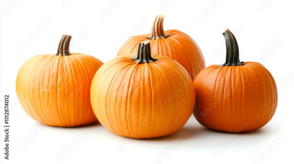 A group of four orange pumpkins sitting next to each other A group of four orange pumpkins sitting next to each other
