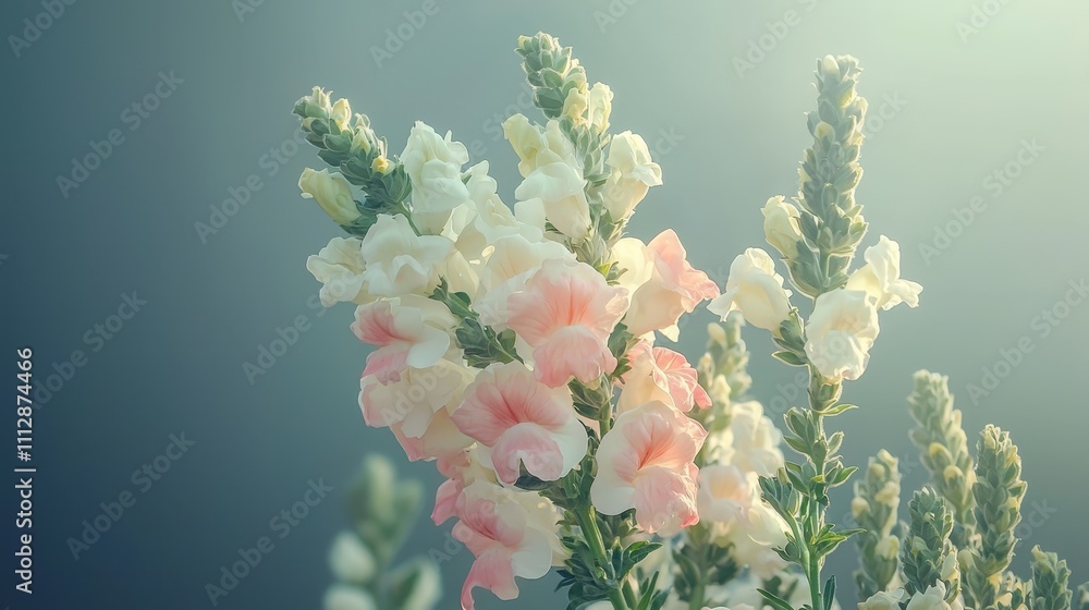 A bunch of white and pink flowers on a blue background A bunch of white and pink flowers on a blue background