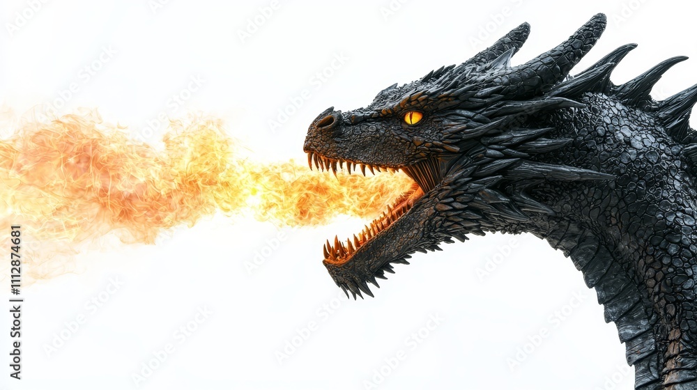 A black dragon with orange flames coming out of its mouth A black dragon with orange flames coming out of its mouth