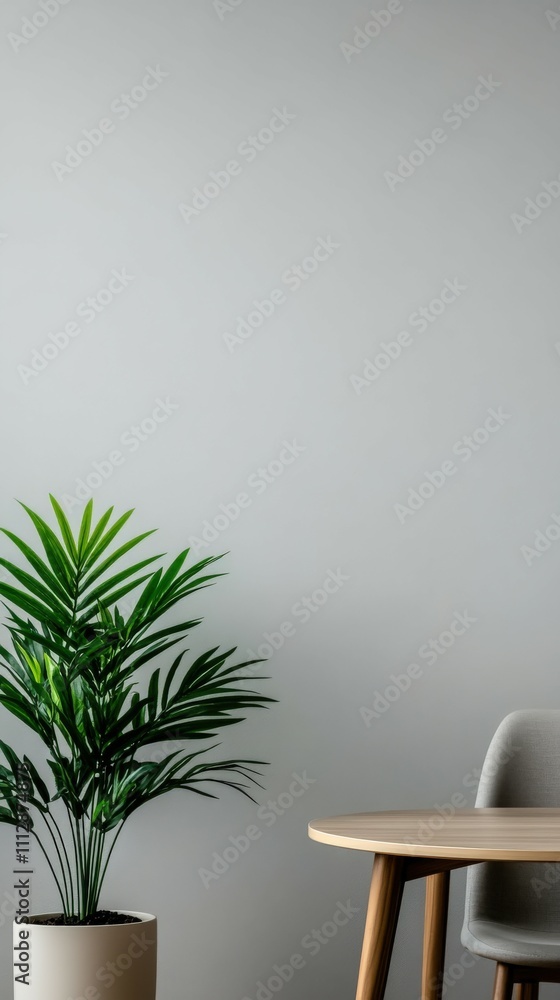 Cozy indoor setting with a plant and wooden table Cozy indoor setting with a plant and wooden table