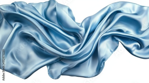 A blue satin fabric on a white background