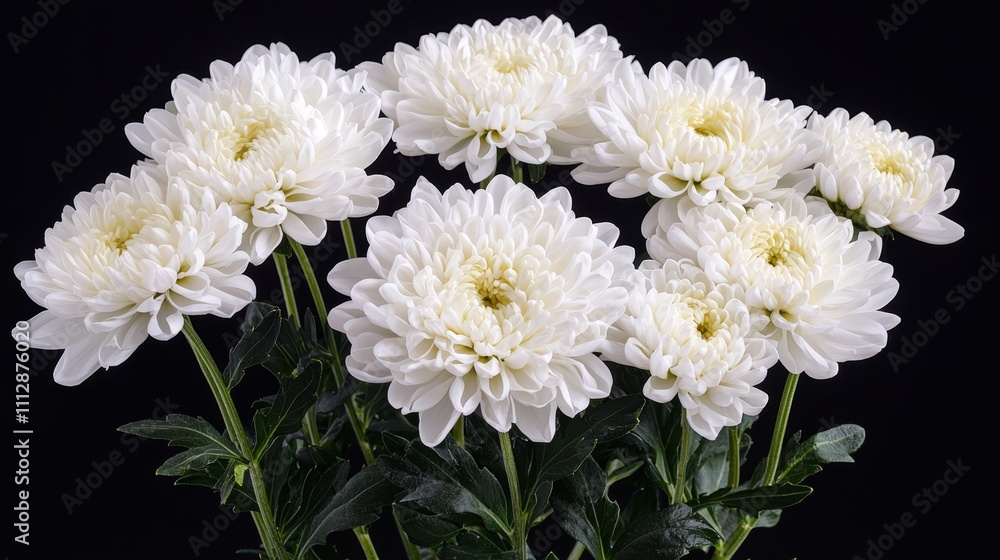 A bunch of white flowers in a vase on a black background A bunch of white flowers in a vase on a black background