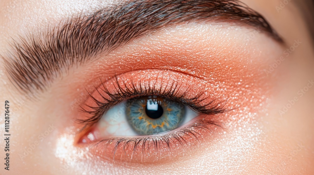 Obraz premium A close up of a woman's blue eye with long eyelashes